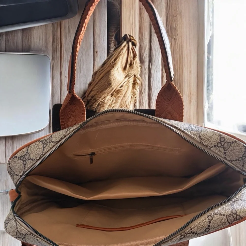 Tan & Beige Patterned Unisex laptop Briefcase